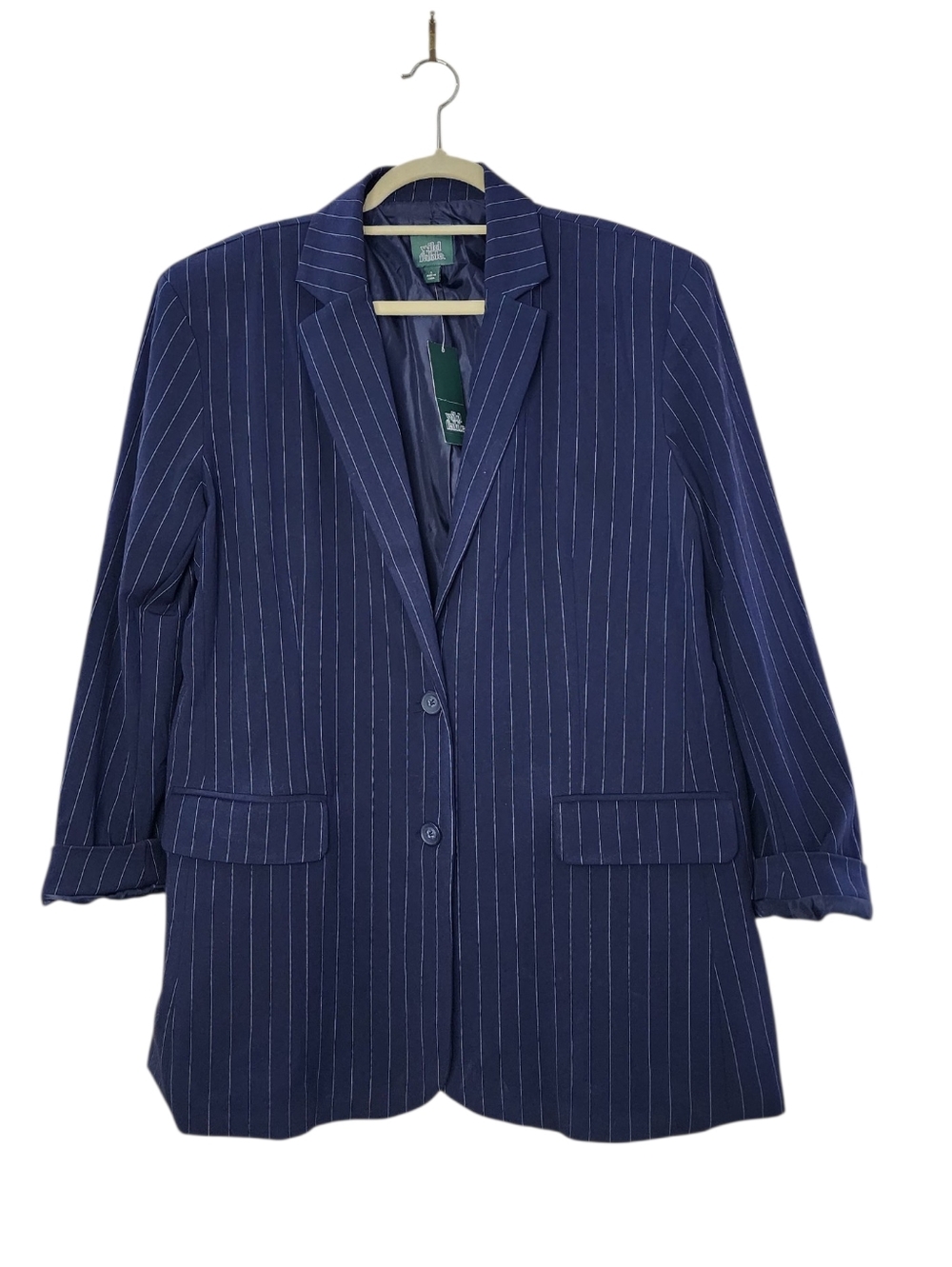 Women's Oversized Blazer Navy/White Pinstripe, Wild Fable, NEW SZ LARGE - Picture 3 of 11